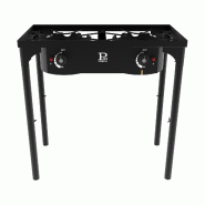 Project Réchaud à Gaz 2 Feux 9KW 4 pieds Bruleurs en fonte Modulable en 3 Hauteurs - Cuisine Extérieure 74.5 x 40 x H80cm Allumage Piezo - noir mé