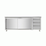 Skyrainbow Armoire de travail avec portes coulissantes et bloc de tiroirs à droite, 2000 x 700 - inox THASR207R3