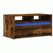 Table basse avec lumières LED chêne fumé ois d'ingénierie Modèle Quartz Moderne - 851995