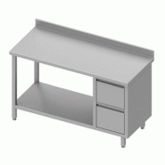 Table de travail inox adossée avec deux tiroirs à droite avec étagè... - P930277100_0