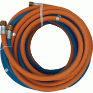 Tuyau de gaz autogène 6 / 9x5 / 3,5 mm 1/4 po. RH/3/8 po. LH monté av brides de tuyaux longueur 20 m Tuyau de gaz autogène 6 / 9x5 / 3,5 mm 1/4 po. RH/3/8 po. LH monté av brides de tuyaux longueur 20 m