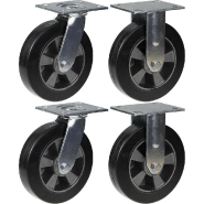 Roulette 200mm 8" en caoutchouc noir, pivotante et fixe, capacité de 1800kg, jeu de 4 Roulette 200mm 8" en caoutchouc noir, pivotante et fixe, capacité de 1800kg, jeu de 4