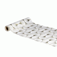 Chemin de table velours blanc ginkgo champagne métal 28cm x 3m