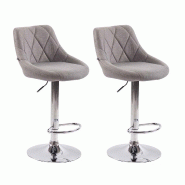 Décoshop26 - Lot de 2 tabourets de bar pivotant hauteur réglable en tissu gris surpiqûres décoratives cadre en métal chromé 10_0006198 - gris m�