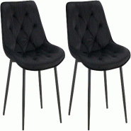 Décoshop26 - Lot de 2 chaises de salle à manger assise et dossier capitonné en velours noir et métal noir 10_0007323 - noir métal 3000266052994
