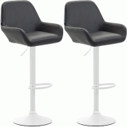 Décoshop26 - Lot de 2 tabourets de bar repose-pieds en forme d'arc en métal blanc assise en PVC noir 10_0004028 - blanc métal 3000251899740