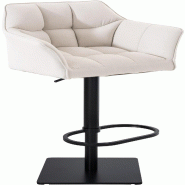 Décoshop26 - Tabouret de bar x1 réglable en tissu blanc assise enveloppante capitonnée avec base carrée en métal noir 10_0006604 - blanc métal 3