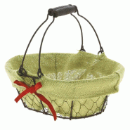 Panier ovale "Charlotte" métal grillagé noir toile jute 28x20x10cm - par 20