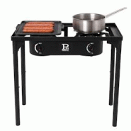 Réchaud à Gaz 2 feux Barbecue grill 9kW 2en1 : 2 brûleurs fonte + 1 Plaque Grill Fonte, 3 Hauteurs Modulables Piezo INTEC - noir fonte 3701599337054