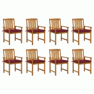VidaXL Chaises De Jardin Avec Coussins Lot De 8 Bois D Acacia Solide - rouge 3078202