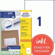 Avery Zweckform 100 étiquettes multi-usages blanches, format 200 x 297 mm (100 feuilles A4 / cdt) - blanc 3418
