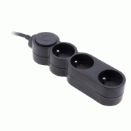Bloc Home 3 prises 16A 2P+T avec interrupteur et fiche extraplate - Noir - câble HO5VV-F 3G1 1,5m