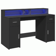 Bureau avec lumières LED noir 140x55x91 cm bois d'ingénierie Modèle Atlas Office Pro Compact - 8721158402561