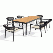 DCB GARDEN Ensemble repas de jardin 6 places en aluminium coloris gris anthracite et plateau polywood aspect bois (170x80 cm) - TONGA - 3700286491895