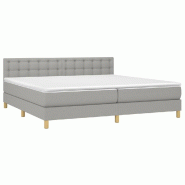 Décoshop26 - Cadre de lit LED avec sommier tête de lit matelas surmatelas 200x200 cm tissu gris clair TDL0207778 - gris 3001231188007