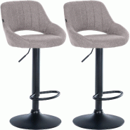 Décoshop26 - Lot de 2 tabourets de bar réglables en tissu gris dossier ajouré et pied métal noir 10_0006337 - gris métal 3000265517807