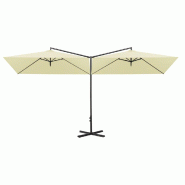 Helloshop26 - Parasol double avec mât en acier sable 600 x 300 cm 02_0008432 - acier 3000450382722