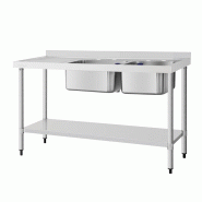Plonge inox 2 bacs et égouttoir à gauche - P 600 mm | Vogue Plonge inox 2 bacs et égouttoir à gauche - P 600 mm | Vogue