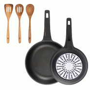 BERGNER - Jeu de 2 poêles Ø24/28 cm en aluminium moulé avec manche en bakélite avec set de 3 ustensiles de cuisine 32,8x33x7x1,4 cm Xmart - PK9818
