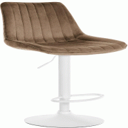 Décoshop26 - Tabouret de bar x1 réglable en hauteur pivotant à 360° assise en velours marron couture verticale pied métal blanc 10_0006310 - marr