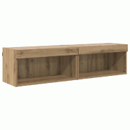Helloshop26 - Lot de 2 meubles TV mural en bois d'ingénierie pratique avec éclairage LED 60 x 30 x 30 cm en bois chêne artisanal 02_0052825 - Bois