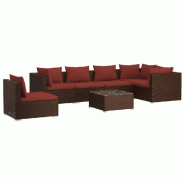 Helloshop26 - Salon de jardin meuble d'extérieur ensemble de mobilier 7 pièces avec coussins résine tressée marron 02_0017292 - marron verre 30002