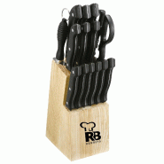Renberg - Jeu de Couteaux en Acier Inoxydable avec Support en Bois 15,2x10,2x33,4cm - noir inox Q0384