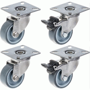 Roulette 50mm 2" en acier inoxydable, caoutchouc gris, pivotante et avec frein, 160kg, jeu de 4 Roulette 50mm 2" en acier inoxydable, caoutchouc gris, pivotante et avec frein, 160kg, jeu de 4