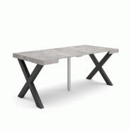 SKRAUT HOME Table console extensible, 180, Pour 8 personnes, Pieds bois massif, Ciment - gris Bois manufacturé 233_6