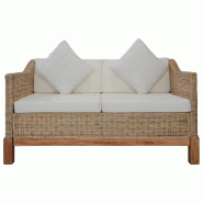 VidaXL Canapé à 2 places avec coussins Rotin naturel Modèle Brise - 283076