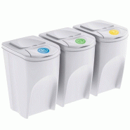 WellHome - Set de 3 Poubelles en Plastique Blanc Cassé 3x35L - blanc plastique WH13942