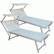 ZIK Lot de 2 chaises longues de jardin pliantes avec coussin amovible et auvent, dossier réglable, en aluminium et textilène - Gris - gris aluminium