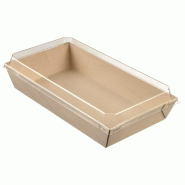 Barquette rectangle bois laminé papier cuisson + couvercle 700ml - par 200