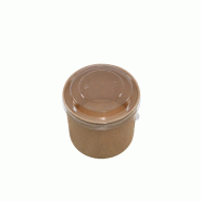 Betik Ecoline – 250 unités – Combo – Bol rond carton kraft  +  couvercle PET anti-buée – Ø 115 mm x H 5,5 cm 350 ml - marron multi-matériau 1011150