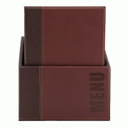 Box carte menu simili cuir bordeaux 28x20x35 cm  +10 cartes de 4 pages 24x31.5cm