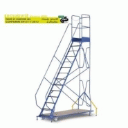 Escabeaux industriels roulants - 12 et 14 marches - garde-corps tubulaire avec chaîne anti-chute Escabeaux industriels roulants - 12 et 14 marches - garde-corps tubulaire avec chaîne anti-chute