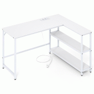 Helloshop26 - Bureau en L pour espace de travail 131 x 106 x 75 cm station de charge intégrée design moderne en bois métal blanc 20_0018007 - blanc