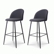 Kosmi Lot de 2 chaises de Bar Design Moderne avec Dossier – Tabouret Haut en Tissu Noir et Pieds Métal Noir – Hauteur 76 cm - noir métal 3760301693741