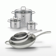 Lot Poêles 24/28/32 cm & Faitouts 16/20/26 cm Elo Relief Evolution - gris inox 3176239956078
