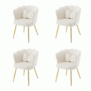 Merax 4x fauteuil rembourré à dossier pétale, coussin papillon, pieds métal doré, velours beige - beige multi-matériau WF532311AAW-4