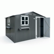 Merax abri jardin acier galvanisé 313x255.5x200 cm, 2 fenêtres, double porte, support fleurs, gris - gris métal W3600S00008