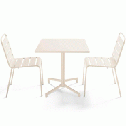 Oviala Business Ensemble table 70 cm et 2 chaises de jardin en métal ivoire - blanc acier 114672 Oviala Business Ensemble table 70 cm et 2 chaises de jardin en métal ivoire - blanc acier 114672