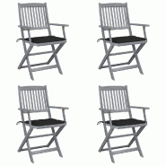 VidaXL Chaises Pliables D Extérieur Lot De 4 Et Coussins Bois D Acacia - noir 3064516