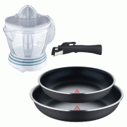 BERGNER - Ensemble de 2 poêles Ø22/26 cm en aluminium embouti noir avec poignée amovible et presse-agrumes de 40 W – capacité de 1,2 L - PK9620