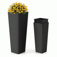 COSTWAY 2 bacs, 82/60 cm, polyrotin avec pot intérieur et drainage, empilables, noirs. - noir plastique polypropylène ZB34605NW