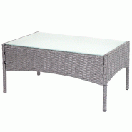 Décoshop26 - Table basse de jardin table d'appoint en poly-rotin avec plaque de verre gris 04_0005060 - gris verre 3000417932694