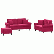 Ensemble de canapés 3 pcs avec coussins rouge bordeaux velours Modèle Dermelion - 8721012072114