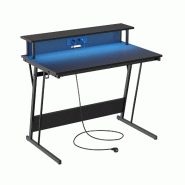 Helloshop26 - Bureau gaming avec led et multiprise table gamer bureau informatique avec rehausseur d'écran pour 2 ordinateurs pour 12_0004630 - acier