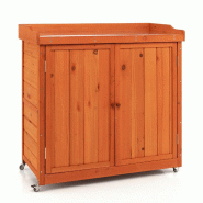 Helloshop26 - Rangement de jardin meuble en bois 98,5 x 48 x 100 cm avec étagère amovible 4 roues universelles style rustique en 20_0011571 - marron
