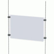 Porte affiche A4 horizontal transparent - système câble - PMMA épaisseur 2mm
